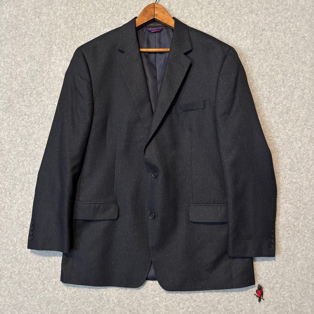 IZOD Mens 44L Blazer Sport Coat Jacket Dark‎ Navy Blue Speckled 2 Button Wedding